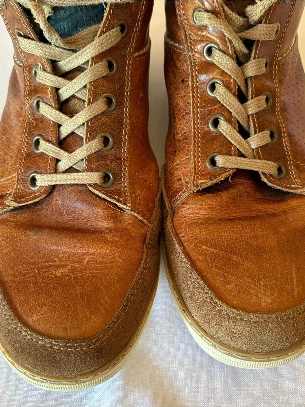 Bullboxer Men's Cognac/Brown Leather Sneakers with Lace-Up Closure SZ 10